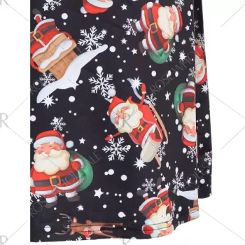 Christmas nowman nowflake Print T hirt Dress - Black