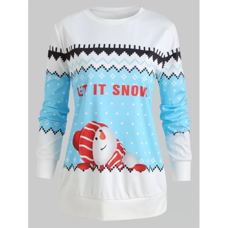 Christmas nowman Zigzag Print weatshirt - White