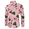 Christmas Snowmen Snoeflakes Tree Candy Print Shirt - Pink