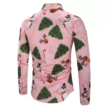 Christmas Snowmen Snoeflakes Tree Candy Print Shirt - Pink