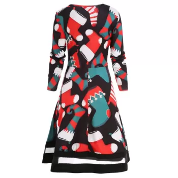 Christmas Socks Print T-shirt Dress - Black