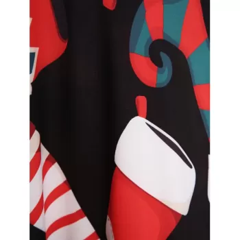 Christmas Socks Print T-shirt Dress - Black