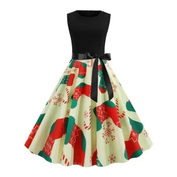 Christmas tockings Print leeveless Dress -