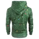 Christmas String Light Faux Collar Printed Drawstring Hoodie - Greenish Blue