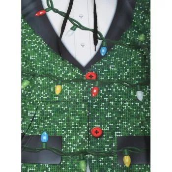 Christmas String Light Faux Collar Printed Drawstring Hoodie - Greenish Blue