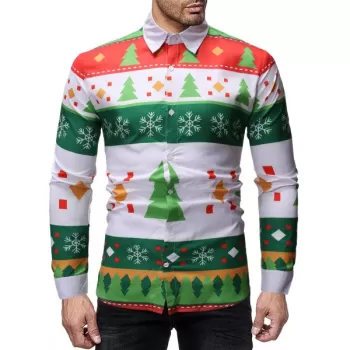 Christmas Tree and Snowflakes Pattern Long Sleeve Shirt - Medium Sea Green