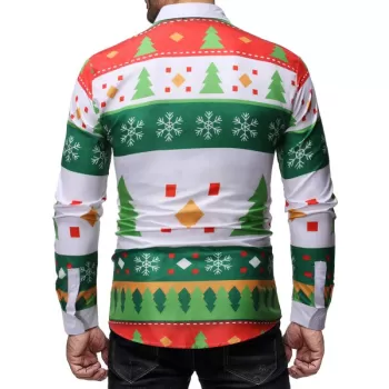 Christmas Tree and Snowflakes Pattern Long Sleeve Shirt - Medium Sea Green