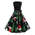 Christmas Tree Hat naowflake Print leeveless Dress -