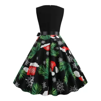 Christmas Tree Hat naowflake Print leeveless Dress -