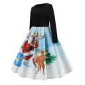 Christmas Vintage Santa Claus Elk Print Dress - Black
