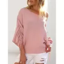 Cinched Skew Neck Solid Knitwear - Rose