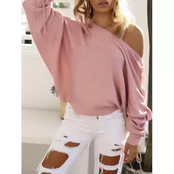 Cinched Skew Neck Solid Knitwear - Rose