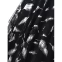 Cold houlder Feather Print Mesh Overlay Dress - Black