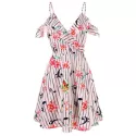 Cold Shoulder Flower and Musical Note Print Dress - ight Pink