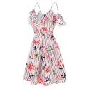 Cold Shoulder Flower and Musical Note Print Dress - ight Pink