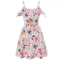 Cold Shoulder Flower and Musical Note Print Dress - ight Pink