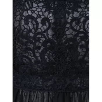 Cold Shoulder ace Applique Flounced Blouse - Black