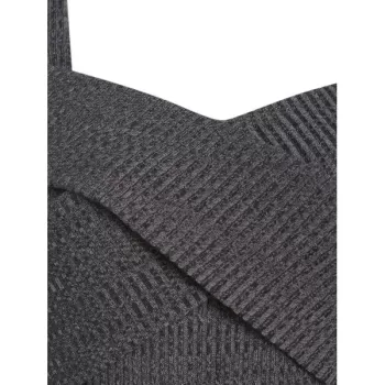 Cold Shoulder Ribbed High Low Long Sleeve Crossover T-shirt - Gray