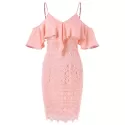 Cold Shoulder Spaghetti Strap Bodycon Dress - Light Pink
