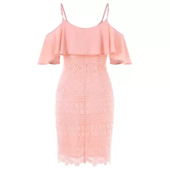 Cold Shoulder Spaghetti Strap Bodycon Dress - Light Pink