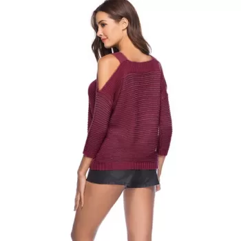 Cold houlder Three Quarter leeves weater - Red Wine