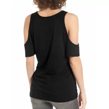 Cold Shoulder Twist Front Plain T-shirt - Black