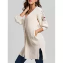 Collarless Embroidered ide lit Cardigan - Off-white