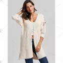 Collarless Embroidered ide lit Cardigan - Off-white