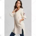 Collarless Embroidered ide lit Cardigan - Off-white