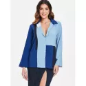 Color Block Button Up Plain hirt - Blue