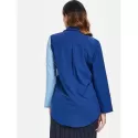 Color Block Button Up Plain hirt - Blue
