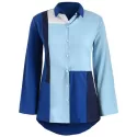 Color Block Button Up Plain hirt - Blue