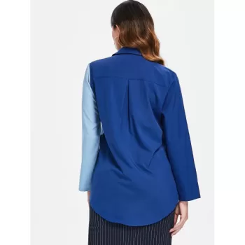Color Block Button Up Plain hirt - Blue