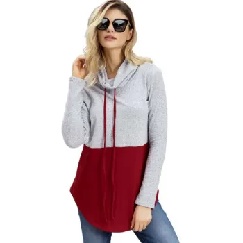 Color Block Drawstring weatshirt - Red