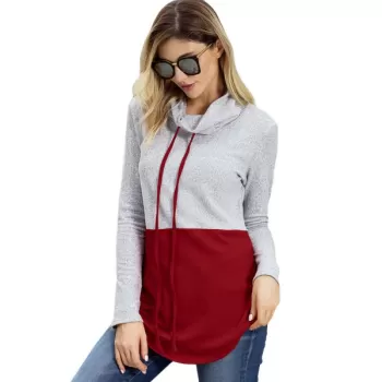 Color Block Drawstring weatshirt - Red