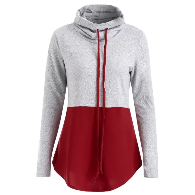 Color Block Drawstring weatshirt - Red