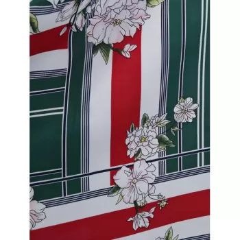 Color Block Flower A Line Vintage Dress - Medium Sea Green