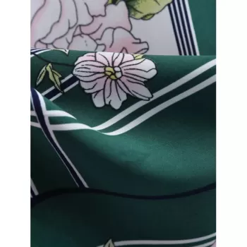 Color Block Flower A Line Vintage Dress - Medium Sea Green