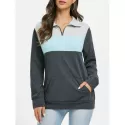 Color Block Pocket Zipper Front weatshirt -
