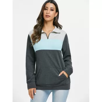 Color Block Pocket Zipper Front weatshirt -