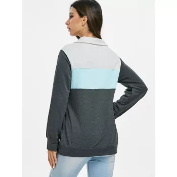 Color Block Pocket Zipper Front weatshirt -