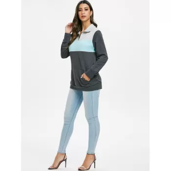 Color Block Pocket Zipper Front weatshirt -