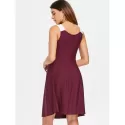 Color Block Rose Pattern Dress - Red Wine