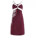 Color Block Rose Pattern Dress - Red Wine