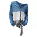 Color Block Self-tie Button Up Cardigan - Silk Blue