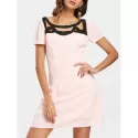 Color Block hort leeve Casual Dress - Light Pink