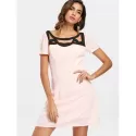 Color Block hort leeve Casual Dress - Light Pink