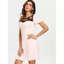 Color Block hort leeve Casual Dress - Light Pink
