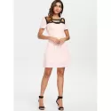 Color Block hort leeve Casual Dress - Light Pink