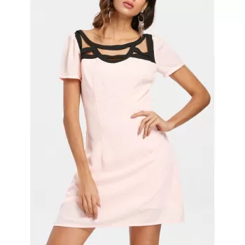Color Block hort leeve Casual Dress - Light Pink